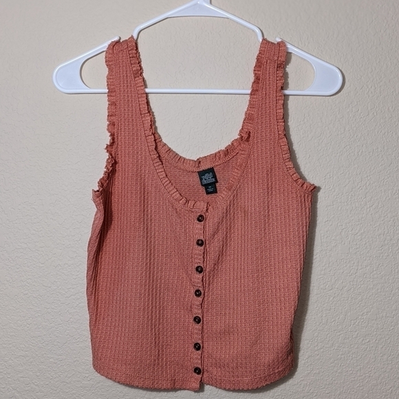 Peach Waffle Button Up Crop Tank Top - Picture 3 of 6